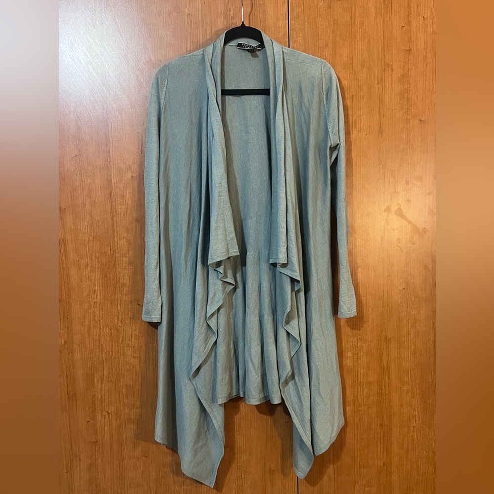 Peruvian Connection Cardigan Open Front Waterfall Sage Green Pima Cotton Size XS